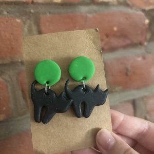Polymer clay black cat stud earrings