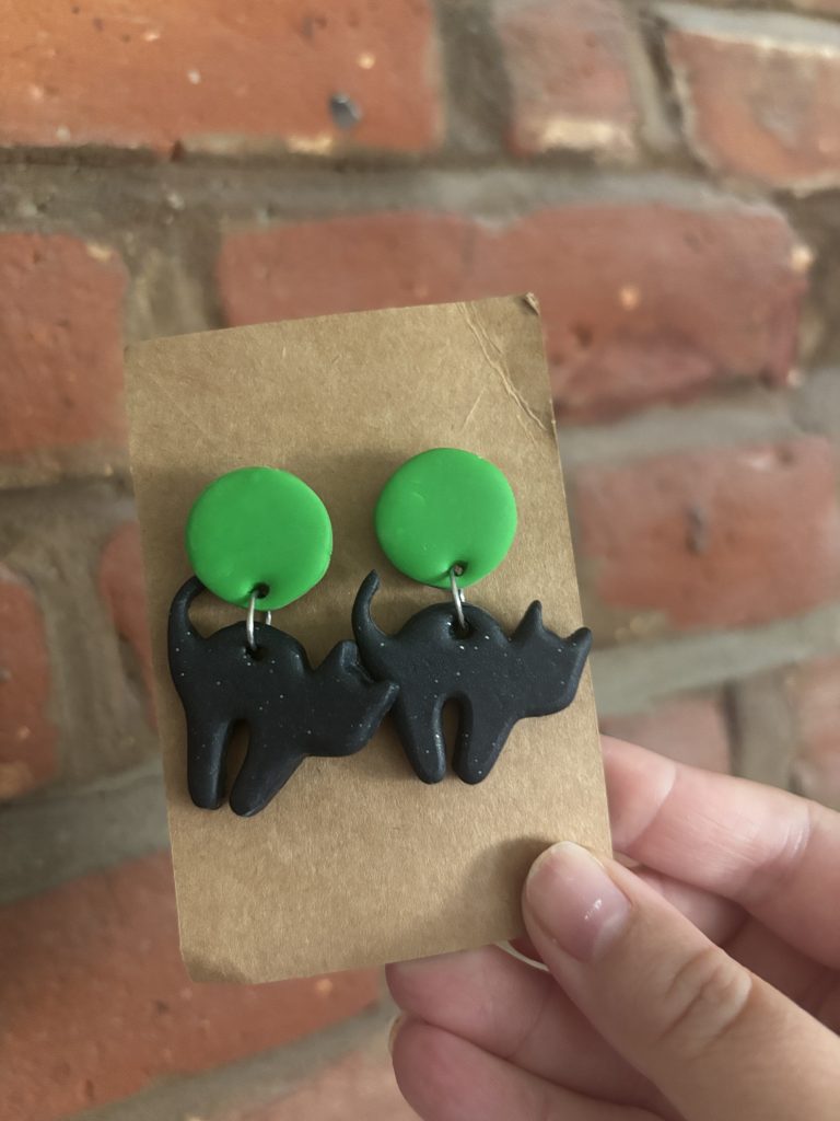 Polymer clay black cat stud earrings