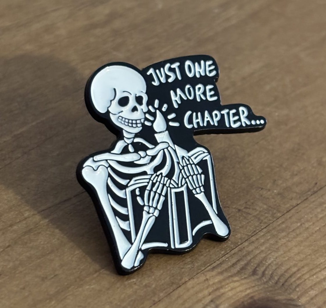 Just One More Chapter Skeleton Enamel Pin - Gothic Book Gift