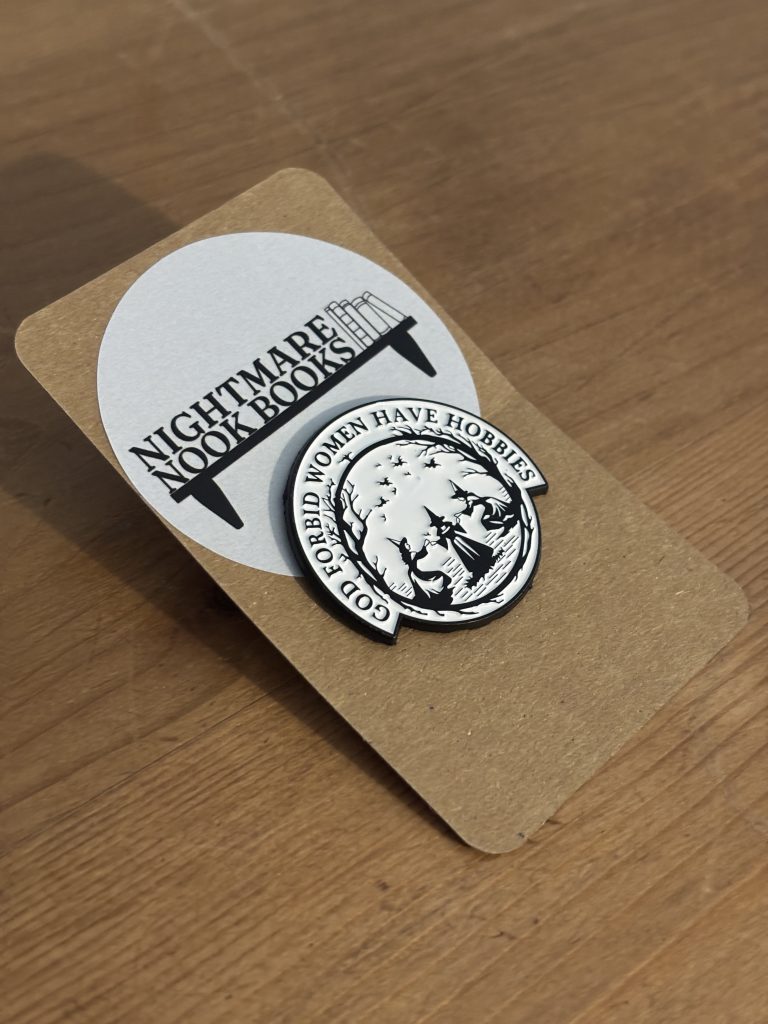 God forbid women have hobbies witch enamel pin backing card