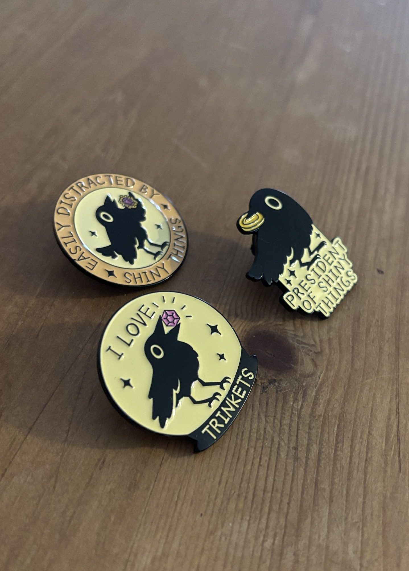 Trinkets & Shiny Things Crow Enamel Pins collection