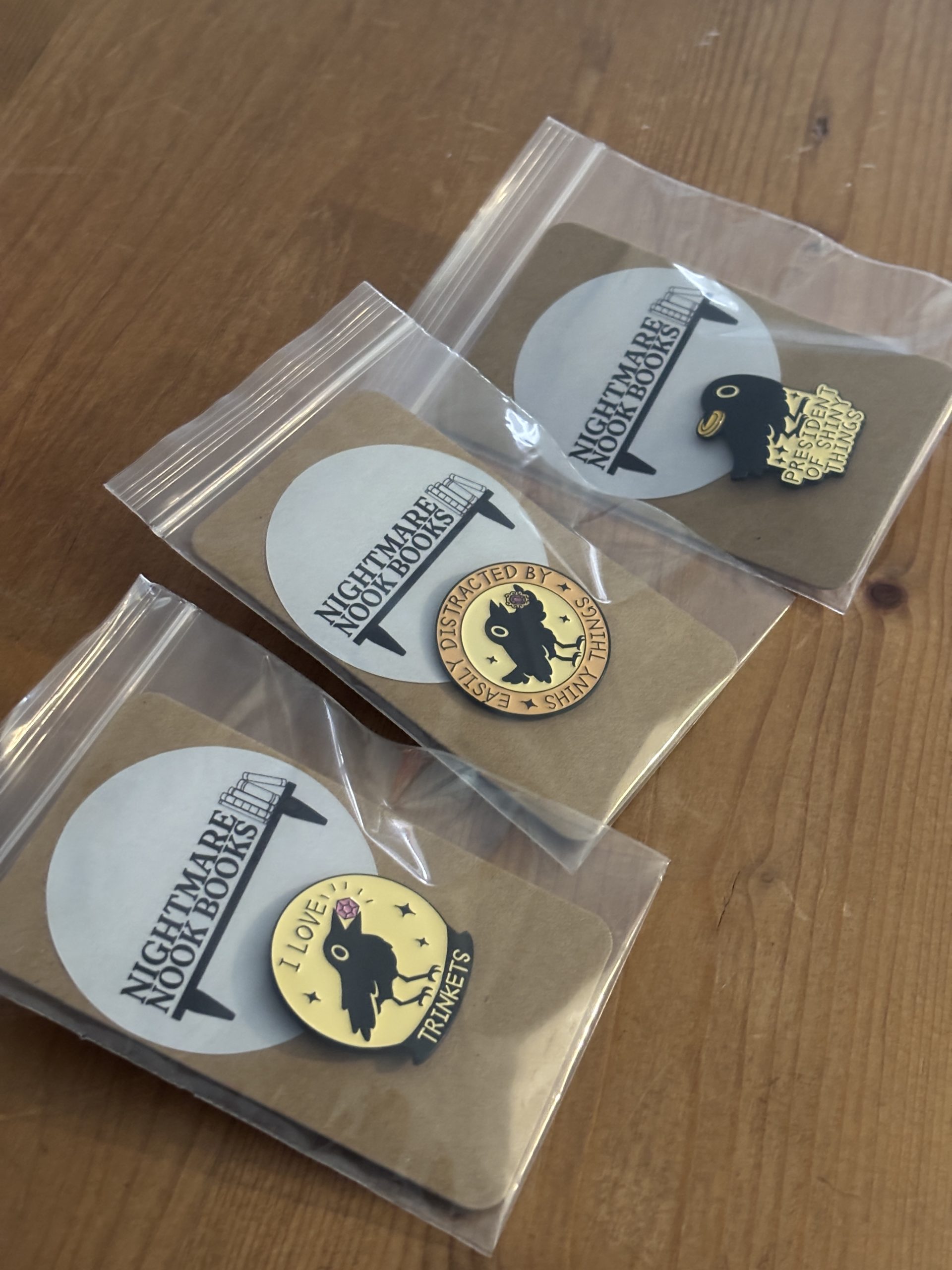 Trinkets & Shiny Things Crow Enamel Pins sealed