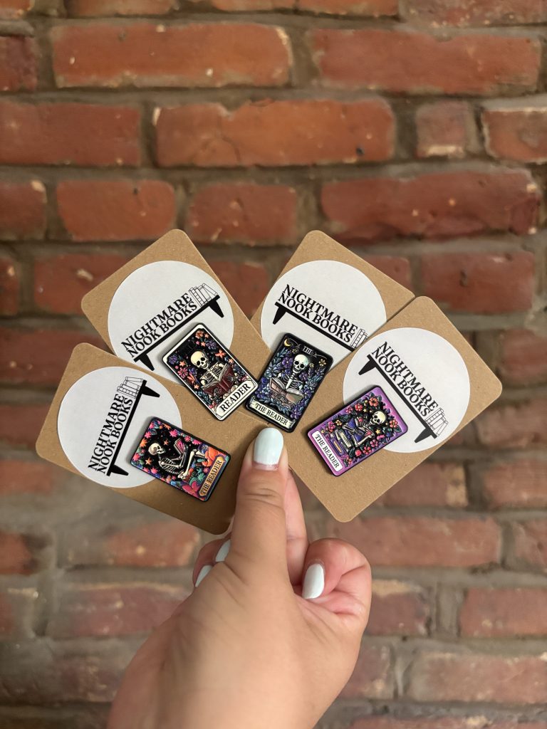 The Reader Skeleton Tarot Enamel Pins