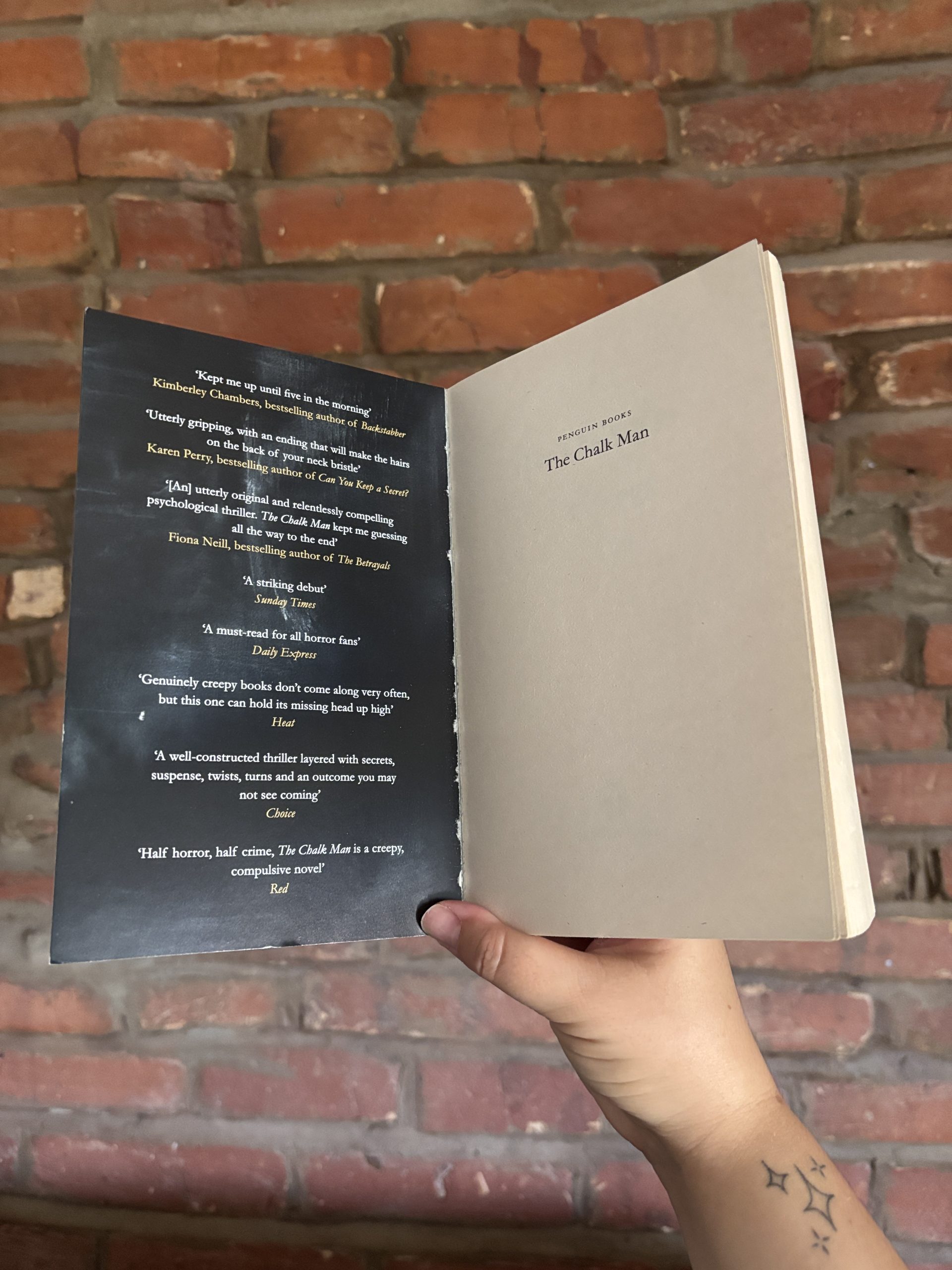 Secondhand copy of The Chalk Man by C.J. Tudor showing book condition inside cover