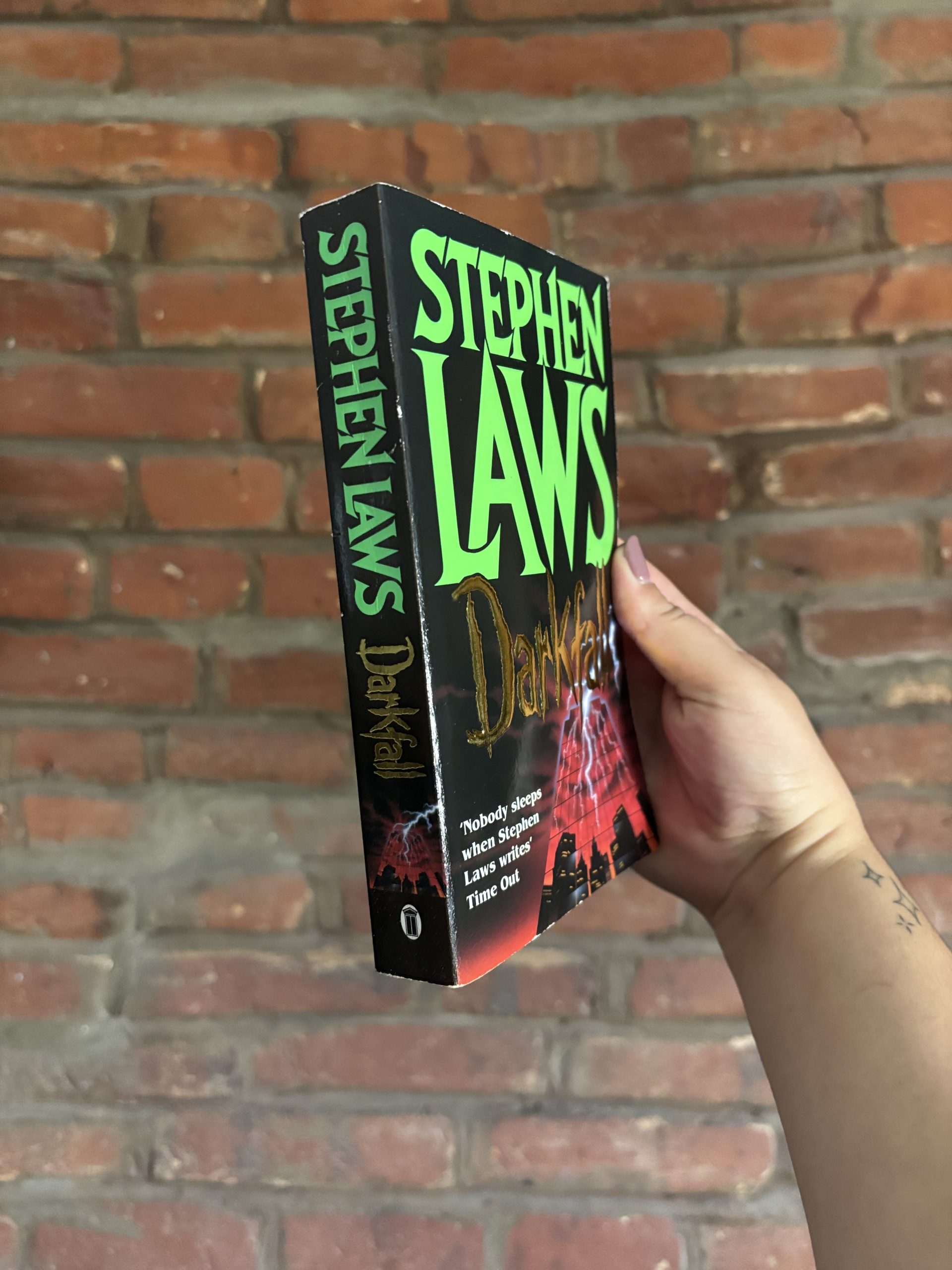 Darkfall by Stephen Laws, 1993 paperback edition, book spine